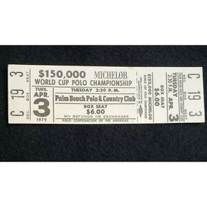 1979 Vintage Michelob World Cup Polo Championship Ticket Stub Palm Beach FL 70s